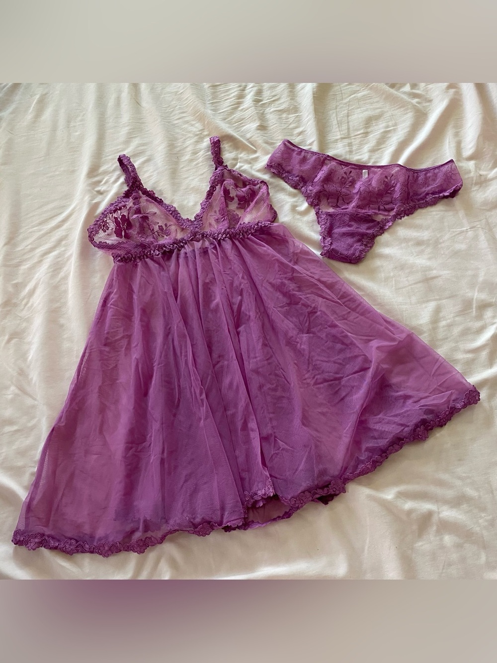 NWOT Intimissimi Purple Floral Tulle Lingerie Set ~ Dress & Brazilian Panty